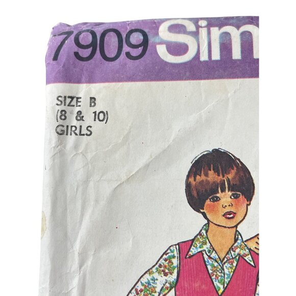 70s Simplicity 7909 Girls Sewing Pattern Size B 810 Vest Shirt Pants Skirt CUT - Picture 2 of 7